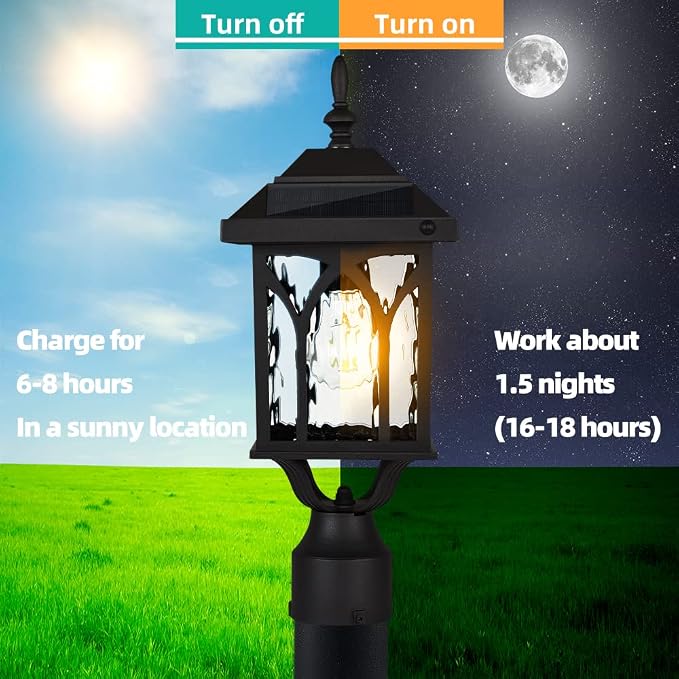 Solar Lamp Post Light Outdoor，Solar Outdoor Post Light with 3.5in Pier Mount Base，Matte Black，Suitable for Wet Locations