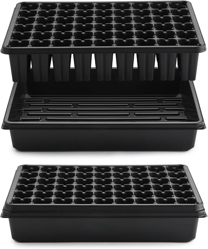 RooTrimmer 5 Pack Seedling Starter Trays No Holes and 5 Pack 54 Cell Seed Starter Trays Extra Deep 2.8" - Heavy Duty Plastic Nursery Trays for Seed Germination & Plant Propagation (5 Sets)