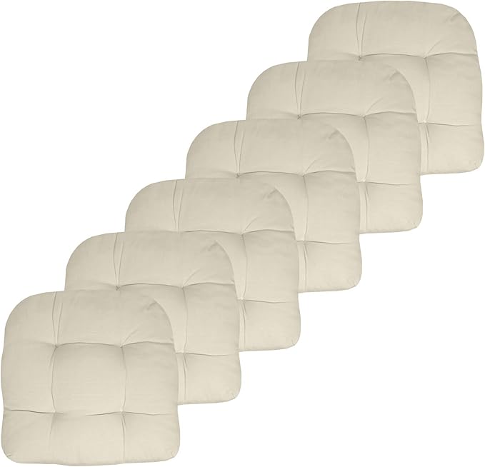 Sweet Home Collection Patio Cushions Outdoor Chair Pads Premium Comfortable Thick Fiber Fill Tufted 19" x 19" Seat Cover, 6 Pack, Cream