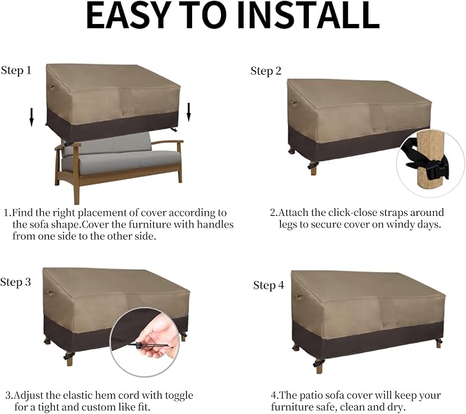Easy-Going Camel/Dark Brown Waterproof Heavy Duty 3-Seater Patio Sofa Cover, 62Wx40Dx32H inch