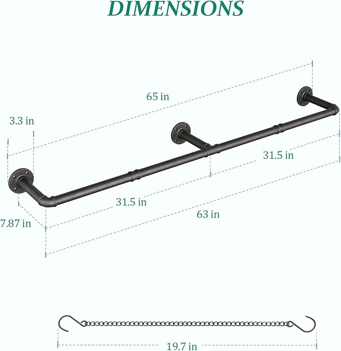 SOFITORG Plant Haning Rod, 2 Pack Hanging Planters for Indoor Plants with 6 Chains, Wall Plant Hanging Bar for Window Celling, 65.7 Inch, Metal Black, Pots Not Included