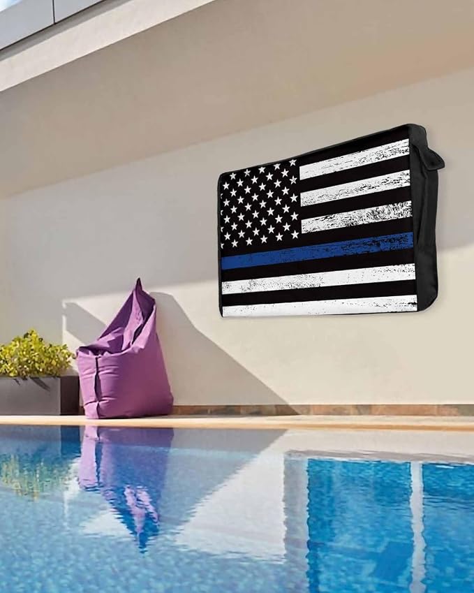 DecorLovee Blue Vintage American Flag Outdoor TV Cover 40 to 43 Inches Weatherproof & Waterproof, USA Flag Outdoor TV Enclosure with Remote Control Pocket, Retro TV Screen Protectors for Outside TV