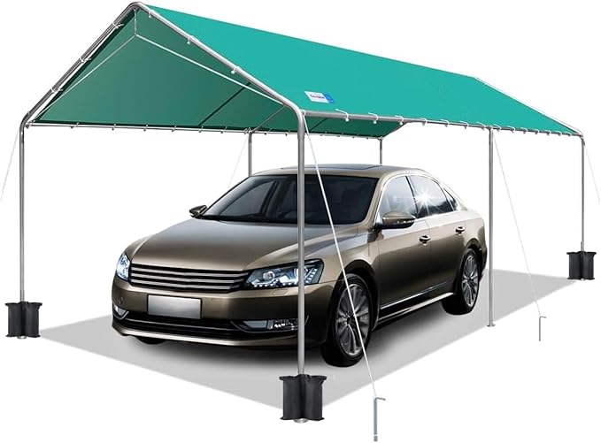 Carport Canopy 10'x20' Heavy Duty Carport, Waterproof & UV Protected Garage Top Tarp Shelter Cover with Reinforced Steel Cables, Outdoor Portable Garage for Car, Boat Tent, Green