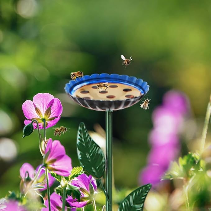 DREAMSOUL 4 Pack Bird Bath with Bee Feeder, Metal Colorful Bee Watering Station Bird Bath for Outside Yard Decor