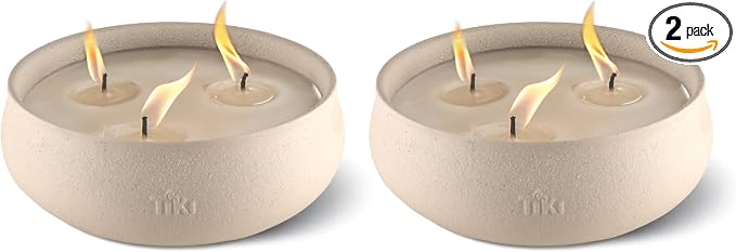 TIKI Citronella Candle 2-Pack – 7-Inch White Wax Bowl with Concrete Finish – Outdoor Decorative Candles for Patio, Deck, Garden, Backyard & Camping