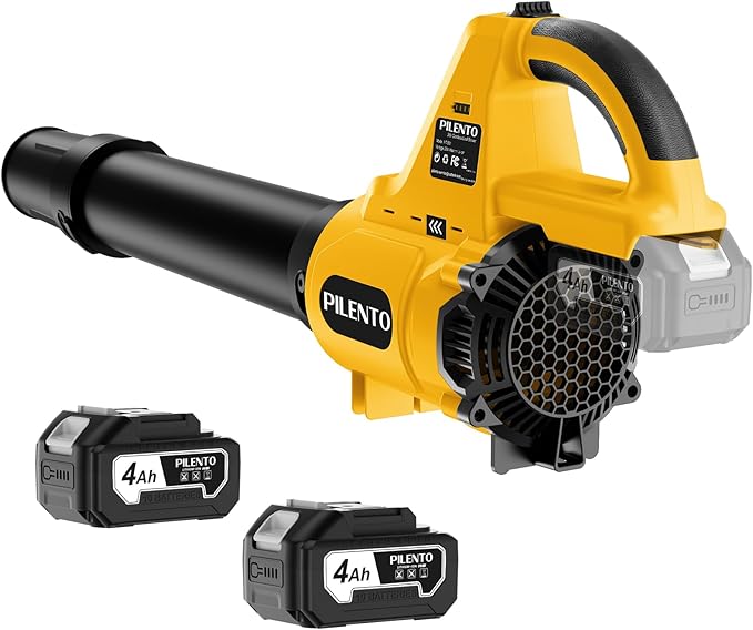 Leaf Blower Cordless with 2 4.0Ah Battery Operated and Fast Charger, 650CFM 280MPH Electric Leaf Blower, 3 Speed Mode, 20V Powered Handheld Blowers for Lawn Care, Blowing Leaves, Small Gravel, Yellow