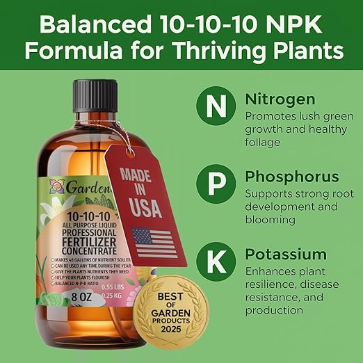 𝐁𝐄𝐒𝐓𝐒𝐄𝐋𝐋𝐄𝐑 Professional 10-10-10 All Purpose Liquid Fertilizer Concentrate - Plant Food Concentrate for Lawns, Trees, Plants, Vegetables, Fruits & Flowers - Makes 48 Gallons - (8 OZ)