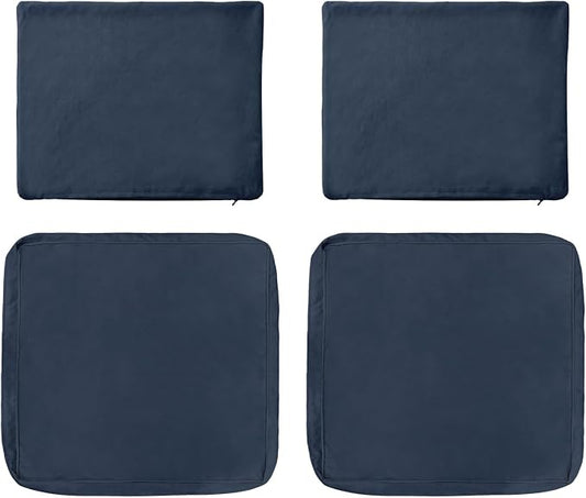 4-Piece Outdoor Patio Cushion Covers, Seat & Back Replacement Set, Covers Only for Patio Furniture, Porch, Deck, Balcony (4Pcs-Blue, 24 * 24 * 4-inch)
