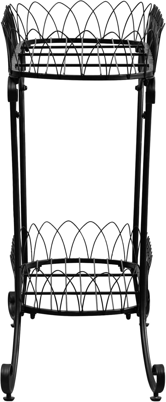 Black Two-Tier Plant Stand with Ornate Edge, 39-inch Long Top Shelf & Waistline Legs, Pots Stand, Fantastic Garden Decor for Indoor Outdoor Use