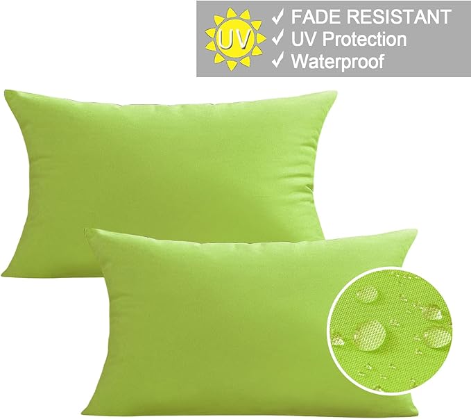 VAKADO 12x20 Outdoor Waterproof Throw Pillow Covers Set of 2 Decorative Outside Patio Furniture Cushion Cases Decor for Garden Bench Porch Couch Tent,Green