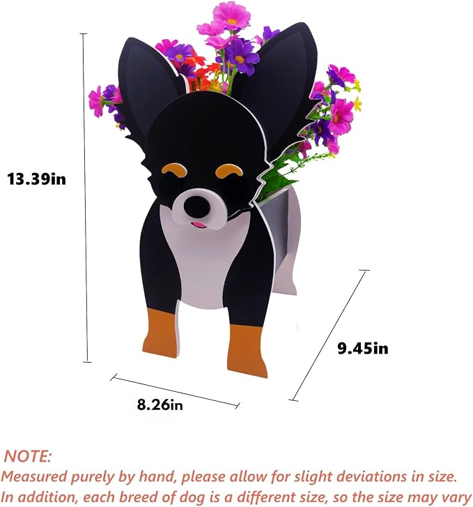 Black and White Chihuahua Dog Planter Plant Pots,Cute Dog Flower Planter,Gifts for Pet Lovers,Unique Animal Plant Pots,Office,Indoor Outdoor Garden Decor(9.45 * 5.91 * 13.46in)