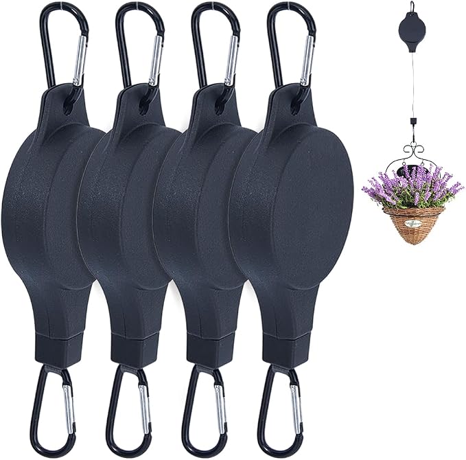 DICOSMETIC 4Pcs Upgraded Retractable Plant Hanger Black Plant Pulley Heavy Duty Hanging Plants Holder Adjustable Hook for Flower Pots Birds Feeder Wind Chimes Plants Grow Lights | Upgraded, Adjustable Hook, For Flower Pots Birds Feeder Wind Chimes, Pla...