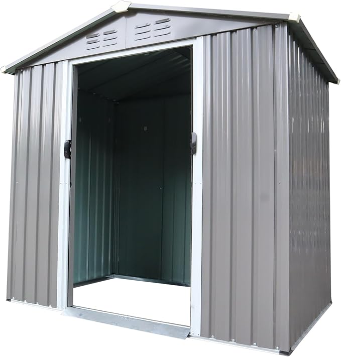Outdoor Garden Storage Shed Rainproof Large Storage Space Outdoor Storing Tools for Bike Trash Can Machine (6x4ft) Grey