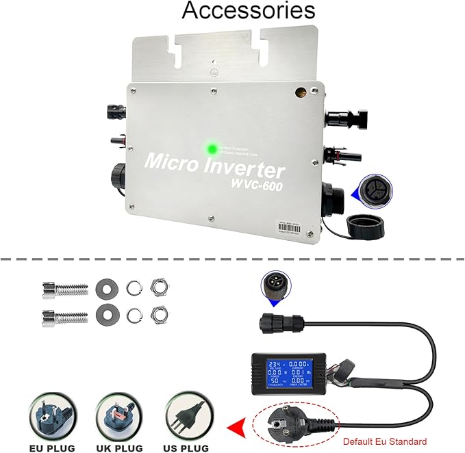 Y&H 600W Solar Grid Tie Micro Inverter with AC Data Monitoring Display Screen Waterproof IP65 MPPT DC28-50V PV Input AC80-160V Output for 24V 36V Solar Panel