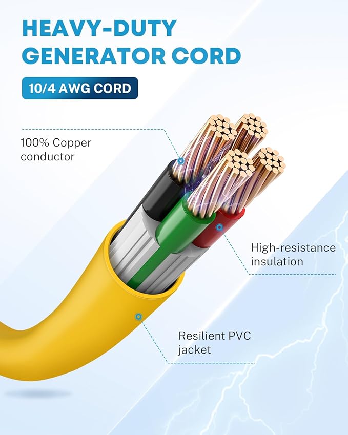 Kohree Nema L14-30 Generator Cord 30 Amp 4 Prong 25FT, Heavy Duty Generator Power Locking Cord for Manual Transfer Switch, Electric Extension Wire 10 Gauge 125/250V, 7500W with Cord Organizer