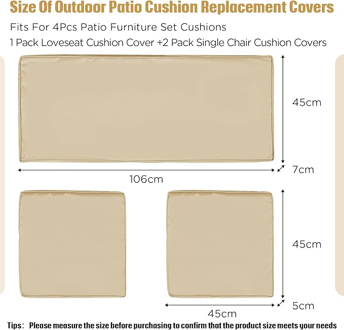 Lounsweer 3 Pcs Outdoor Cushion Covers Patio Cushion Replacement Covers 2 Covers 18 x 18 x 2 and 1 Cover 42 x 18 x 3 for Patio Furniture Outdoor Washable Water Resistant for Couch Garden Sofa (Brown)
