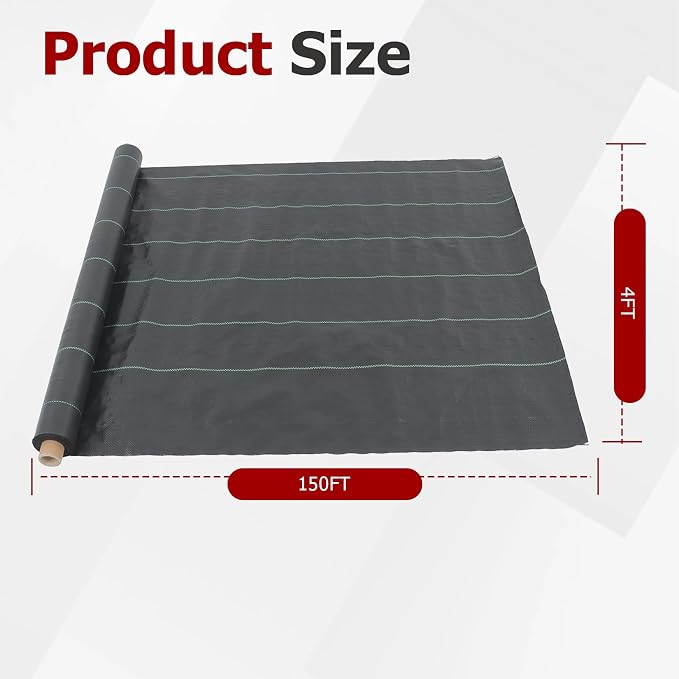 findmall 4ft x 250ft Garden Weed Barrier Fabric Multi Size Plastic Roll Cloth Water Permeable