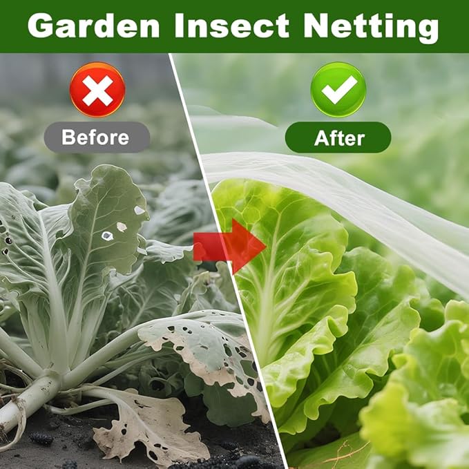 Agfabric Garden Netting 5'x100' Insect Pest Barrier Bird Netting for Garden Protection,Row Cover Mesh Netting for Vegetables Fruit Trees and Plants,White