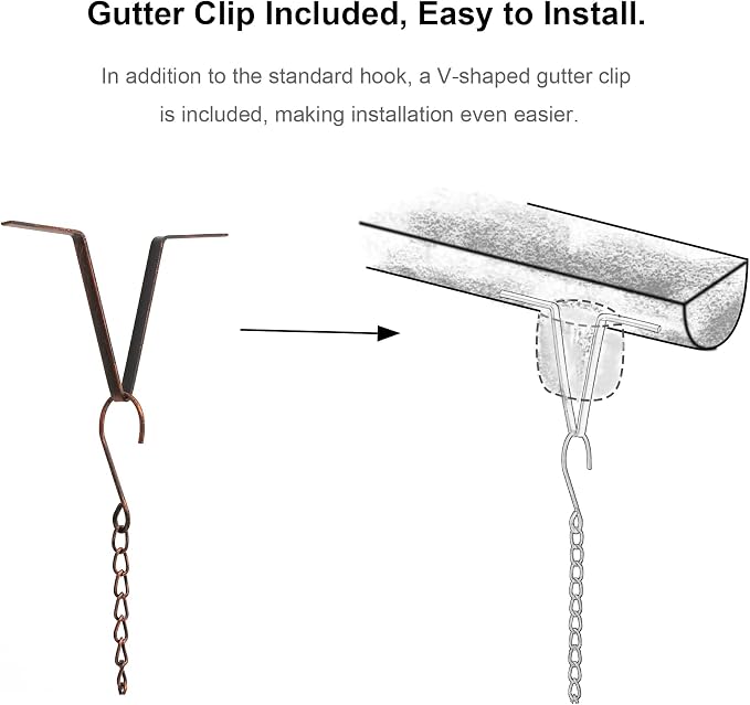 Glitzhome 8.5 FT Watering Pot Rain Chains, Faux Copper Rain Chains for Gutters with 11 Pots, Adjustable Rain Catcher Chain with V-Shaped Gutter