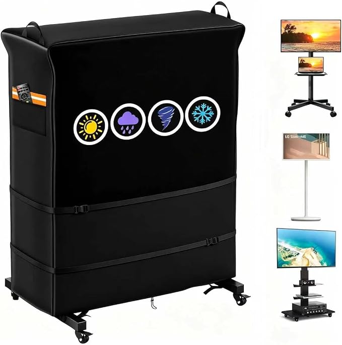 1200D Outdoor TV Trolley Cover 65-70 inch, Premium Courtyard TV Cover With Air Vent & Reflective Strip, PVC Oxford fabric Waterproof Dustproof & Windproof, Suitable for Rolling/Mobile Stand
