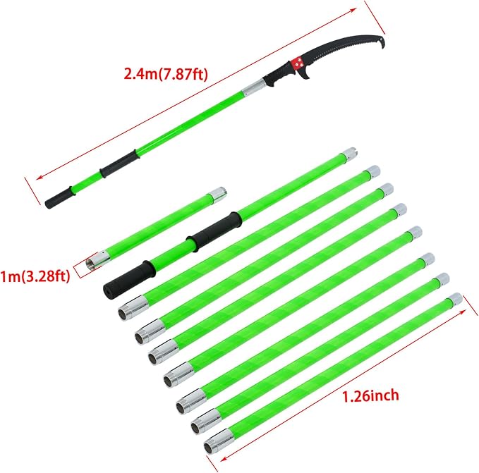 30FT Extendable Pole Saw, Manual Branch Trimmer with Long Handle, Manuals Tree Pruning Saws, 9 Knots Green