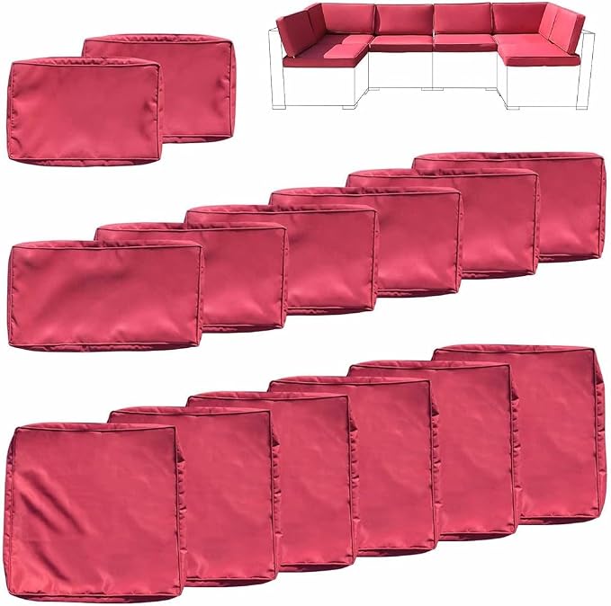 14 Piece Outdoor Patio Cushion Covers Replacement Waterproof with Zipper for 6-Seater Sectional Couch Chair Sofa Seat Cushions Slipcovers Set, Only Cover
