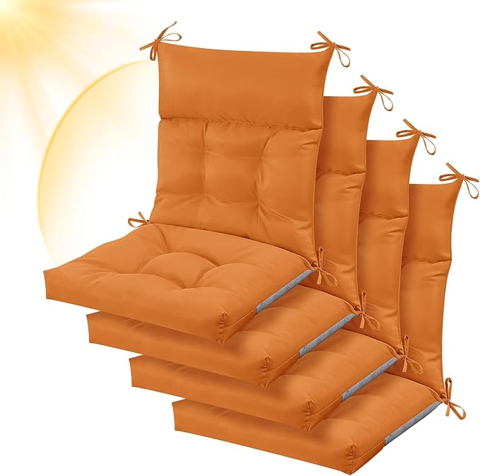 Sintuff 4 Pcs 44 x 21 x 4 Patio Chair Cushions Outdoor Chair Cushion Seat/Back Tufted Pillow with Ties Water Resistant Replacement Indoor Patio Furniture Outdoor Furniture (Solid Color,Orange)