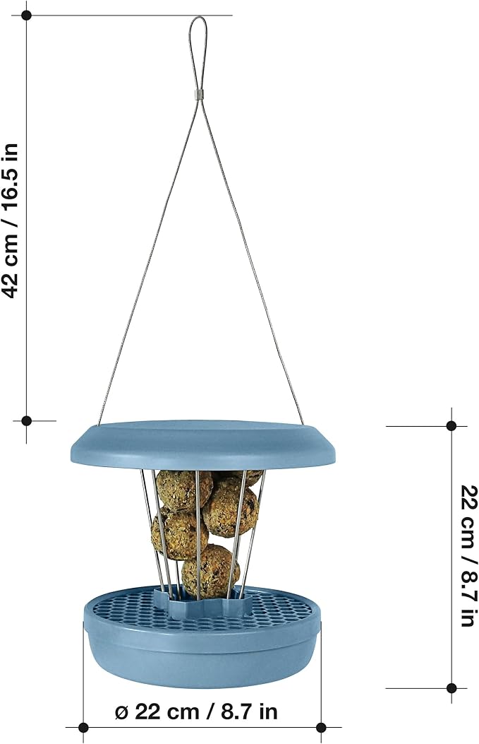 SWISSINNO Bird Feeders - No Mess Fat Ball/Suet Feeder for Outdoors Hanging - Smart Birds Lucerne Spill Proof Wild Cardinal Bird Feeder with Integrated Seed Catcher Tray - Light Blue
