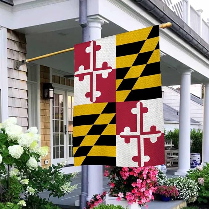 AOYEGO Maryland Us State Flag House Flag Vertical Double Sided Burlap Red Yellow Black Farmhouse Yard Outdoor Seasonal Flags Decoration 28 x 40 Inches