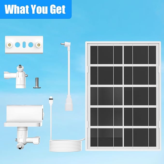 7W Solar Panel with Gutter Mount for Ring Cameras, Stick Up Cam, Stick Up Cam Pro, Outdoor Cam Plus Battery, Spotlight Cam Plus/Pro with Waterproof Cable and USB-C to Barrel Plug Adapter (White)