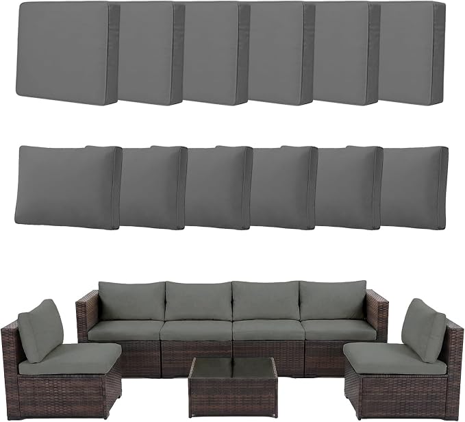 12pcs Outdoor Patio Cushion Covers Replacement, 25.6" Zippered Outdoor Cushion Covers Waterproof, UV Resistant & Washable Patio Furniture Cushion Covers Waterproof for Patio Sectional, Lght Grayi