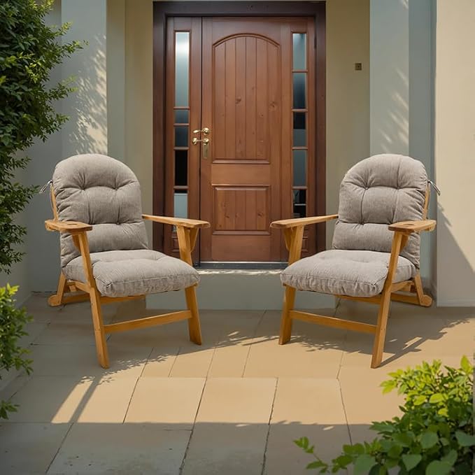 QILLOWAY Outdoor High Back Chair Cushion for Adirondack, All Weather Rocking Chair Cushions Thick Padded Replacement for Patio Furniture Set of 2,Red