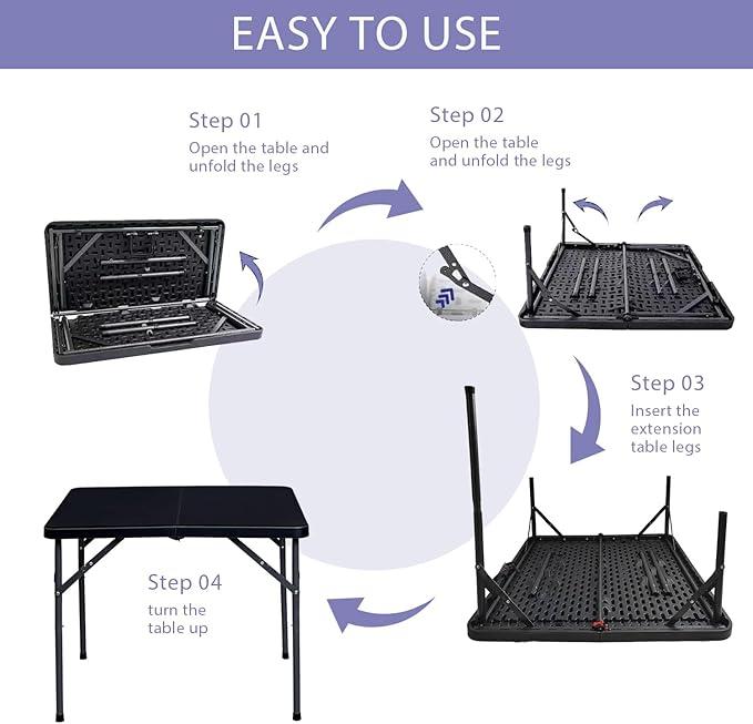 Lakhow 34" Square Folding Table, Plastic Commercial Folding Card Table with Collapsible Legs for Kitchen or Outdoor Party Wedding Event Indoor Outdoor Use, Black