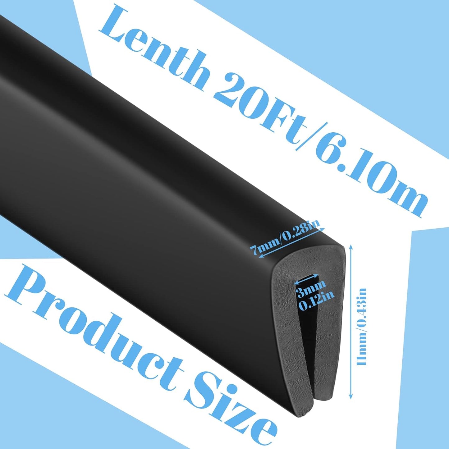 Kingdder Rubber Edge Trim U Channel Rubber Door Seal Strip Weather Resistance Sheet Metal Edge Protector Fits 1/8 Inch for Car Doors, Steel Plates, Glass, Hatches, Table Corners(20 Feet)