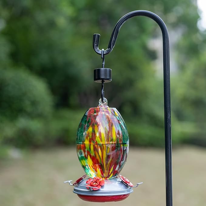 Muse Garden Glass Humming Bird Feeders for Outdoors - 27OZ Blown Glass Hummingbird Feeder - Unique Gift Mom Women, Outdoors Hanging Garden Decor, Includes Ant Moat & Brush, Emerald Peacock
