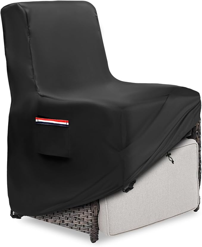 Outdoor Recliner Cover Waterproof,600D Heavy Duty Waterproof Patio Chair Covers,Outdoor Furniture Covers for Lawn/Garden Patio Recliner,Black