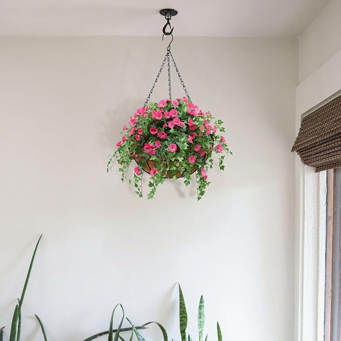6 Pack 12 inch Metal Hanging Baskets for Plants, Round Metal Wire Hanging Basket Planter with Coco Fiber Liners Chain for Garden Home Porch Patio, Flower Border