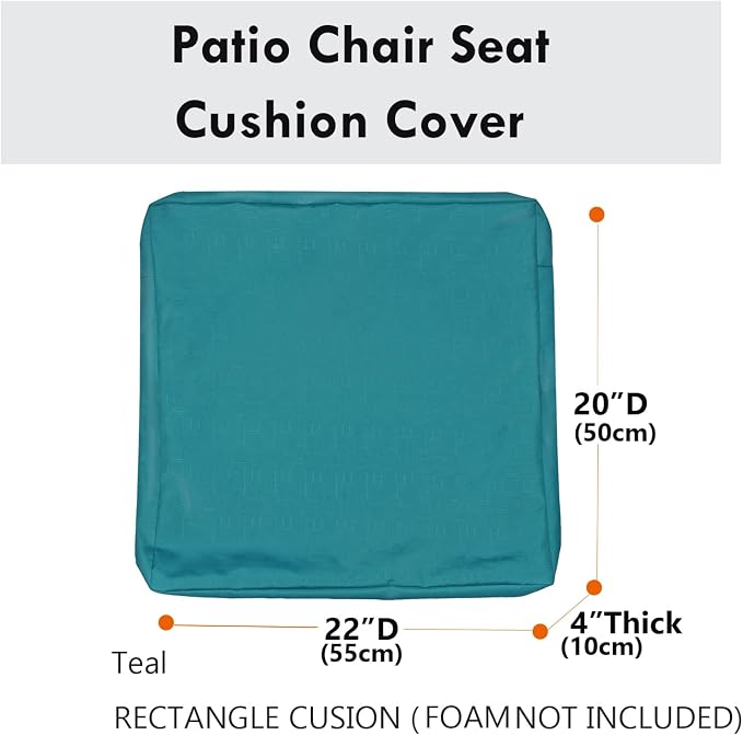 Patio Seat Cushion Covers,Washable Slip Covers Replacement,Waterproof Outdoor Furniture Chair Cushion Pillow Seat Cover for Couch,Garden,Sofa,Teal,22"×20"×4"(4 Covers Only)