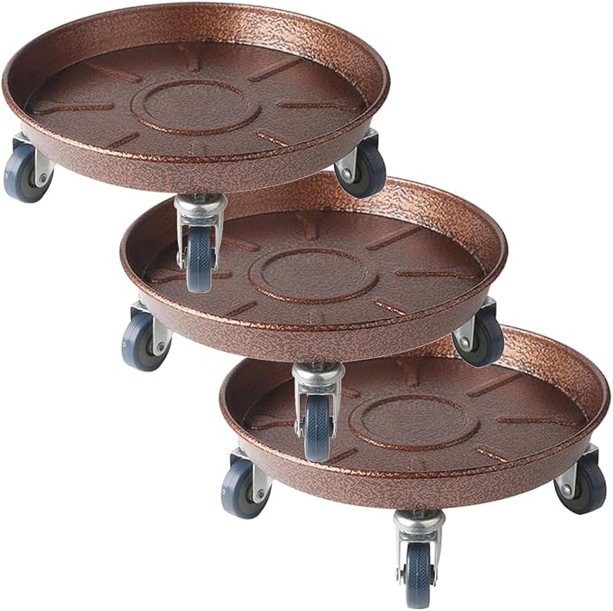 16" Heavy Duty Plant Dolly with Wheels, 320lbs Metal Rolling Plant Stand with Casters, Round Wheeled Planter Caddy Roller Base Carry Potted Tree Flower Pot for Indoor Outdoor Garden, 3 Pack, Bronze