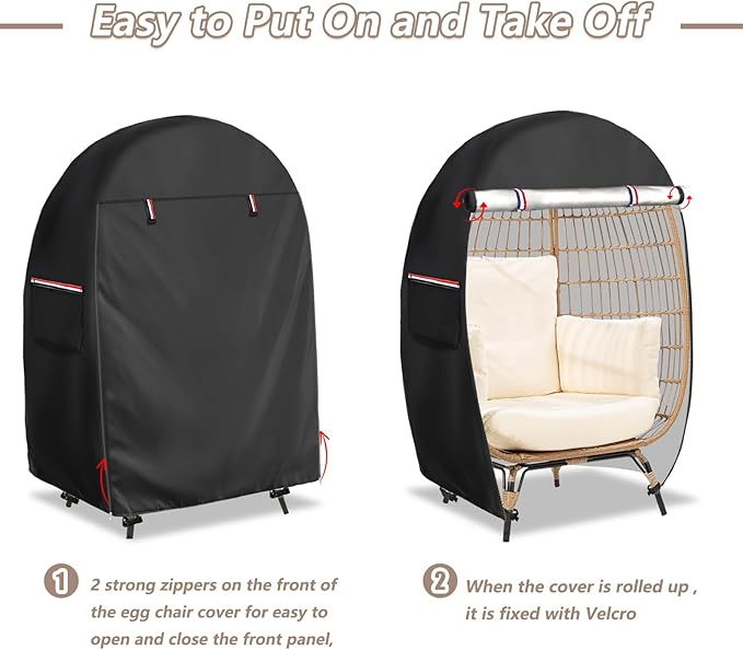 okcool Outdoor Egg Chair Cover,Waterproof Egg Chair Cover with Zipper for Wicker Patio Basket Chair(Black,Fits 43" L *25" W*55.1" H Egg Chair)