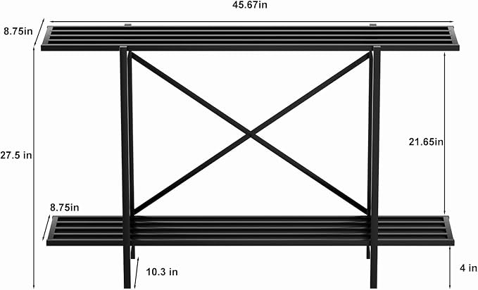 Zhongma 2 Tier Window Height Metal Sturdy Heavy Plant Stand, Narrow Plant Stand Indoor and Outdoor, L45.67 x W10.3 x H27.5 inch, 440 LBS Capacity & Heavy Duty Construction. …