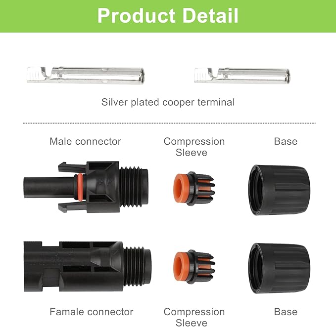 MC4 Solar Connectors 30 Pairs/60pcs Solar Panel Cable Connectors Waterproof IP67 1000V 30A Male/Female Connector with 2 Pack Wrenches