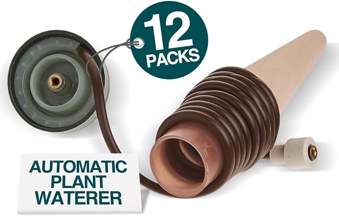 Blumat Classic Self-Watering Stakes - Prevents Overwatering and Underwatering for Healthy Growth While You are Away - Ideal for Indoor Plant Watering, 12 Pack, w Adapter