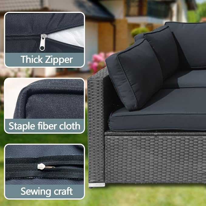 14Pcs Outdoor Cushion Covers Replacement Washable w/Zipper for 6-Seaters Sofa Patio Slipcovers Set Seat and Back Covers Only-25.6x25.6x3.9inch