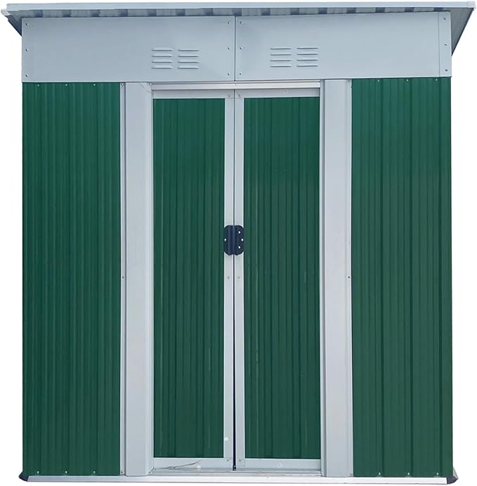 YOPTO 5X3 FT Outdoor Storage Sheds,Metal Small Mini Sheds with Pent Roof and Sliding Door, Garden Tool House W/Lockable Door & Vents,Waterproof Kit for Backyard Lawn Barbeque Bike,Green