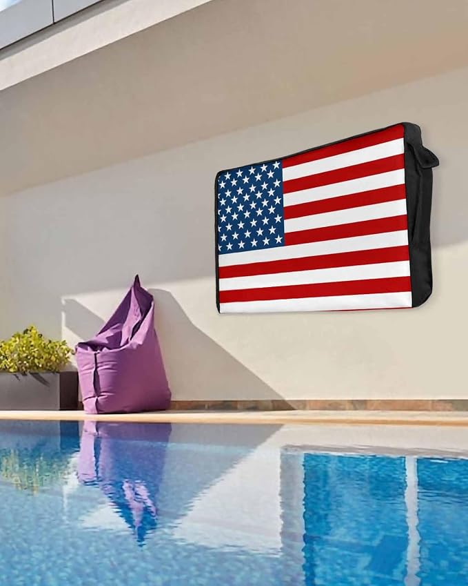 American Flag Outdoor TV Cover 60-65 Inches, Weatherproof & Waterproof, Red Striped Blue Star Outdoor TV Enclosure with Remote Control Pocket