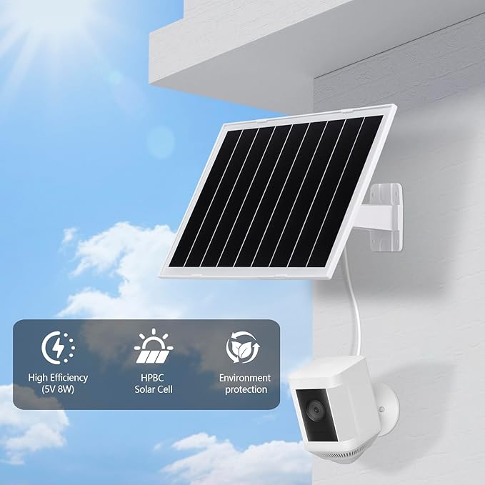 8W Solar Panel for Security Camera, Waterproof Outdoor Solar Charger with USB-C&DC&Micro USB Port for Ring/Wyze Rechargeable Battery Camera, 9.5ft Cable, 360° Adjustable Bracket（2 Pack）