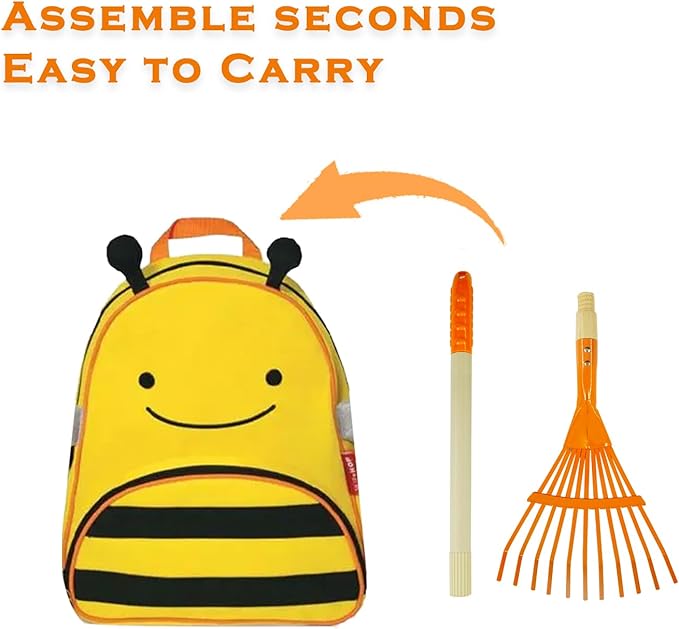 2PCS Kid Rakes, 27" Lawn Rakes for Leaves, Child Size, Metal Head & Wooden Handle, Great Yard Tool Gifts for Boys Girls Age 3+ Year Old
