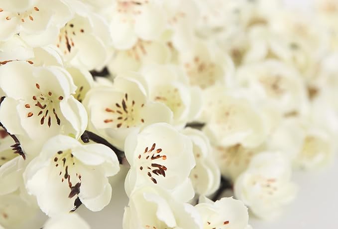 5 Pcs Artificial Plum Blossom Fake Wintersweet Long Stem Plastic Flowers Home Hotel Office Wedding Party Garden Decor 27.5'' High White