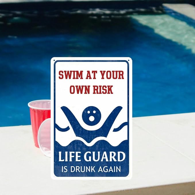 Pool Decorations Outdoor Pool Decor Swim At Your Own Risk Pool Sign Pool Deck Accessories Gifts Funny Warning Safety Plaque Signs For Swimming Pool Beach Water Park Decor Outdoor 8 X 12 Inch
